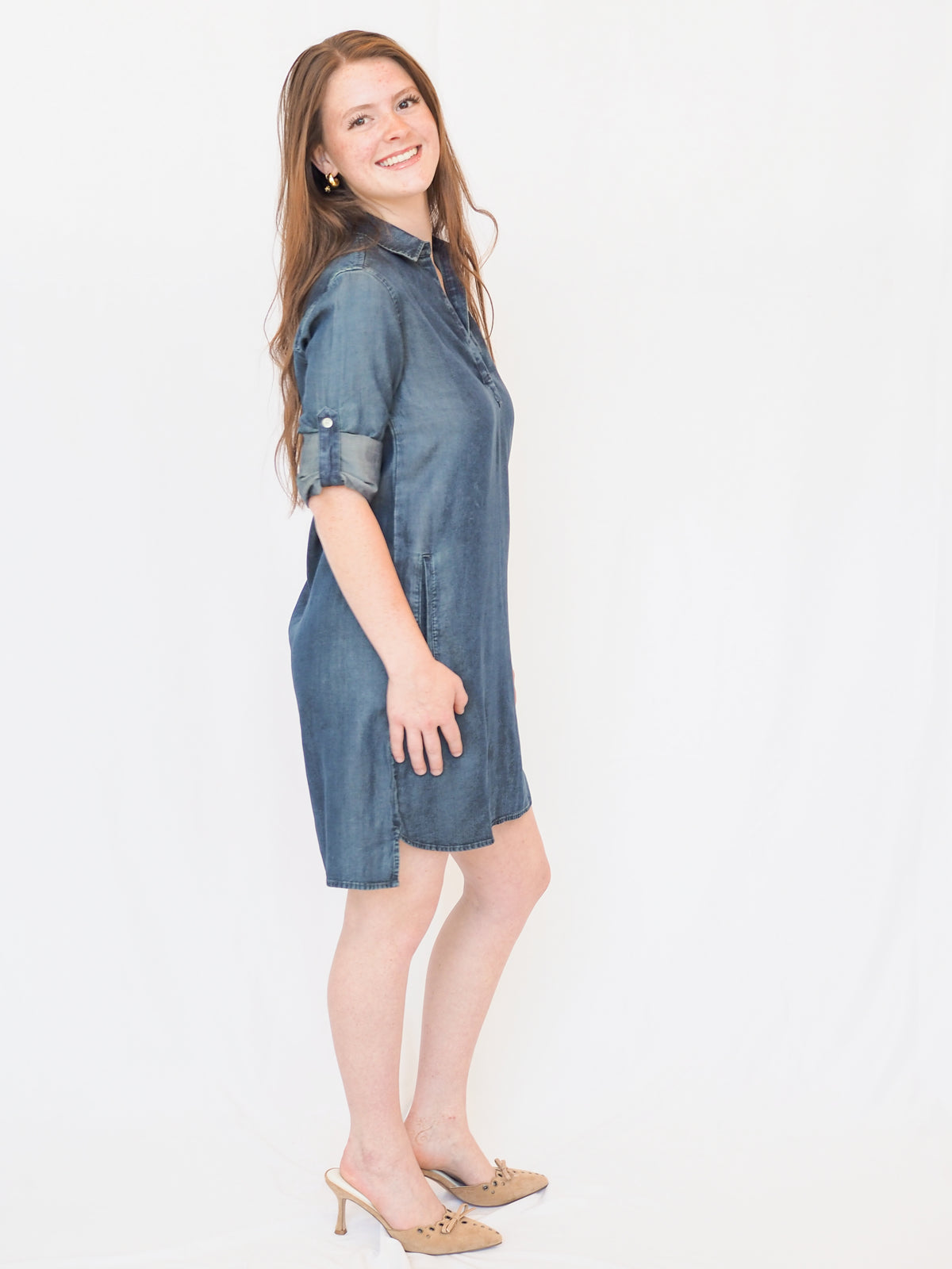 Bella Dahl Long Sleeve A-Line Shirt Dress in Twilight