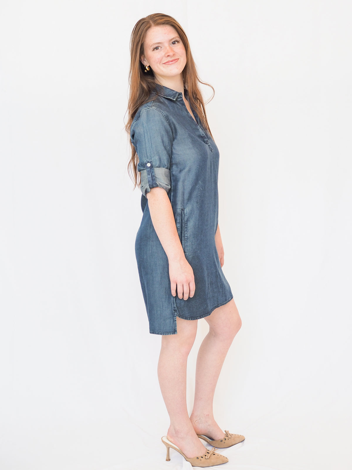 Bella Dahl Long Sleeve A-Line Shirt Dress in Twilight