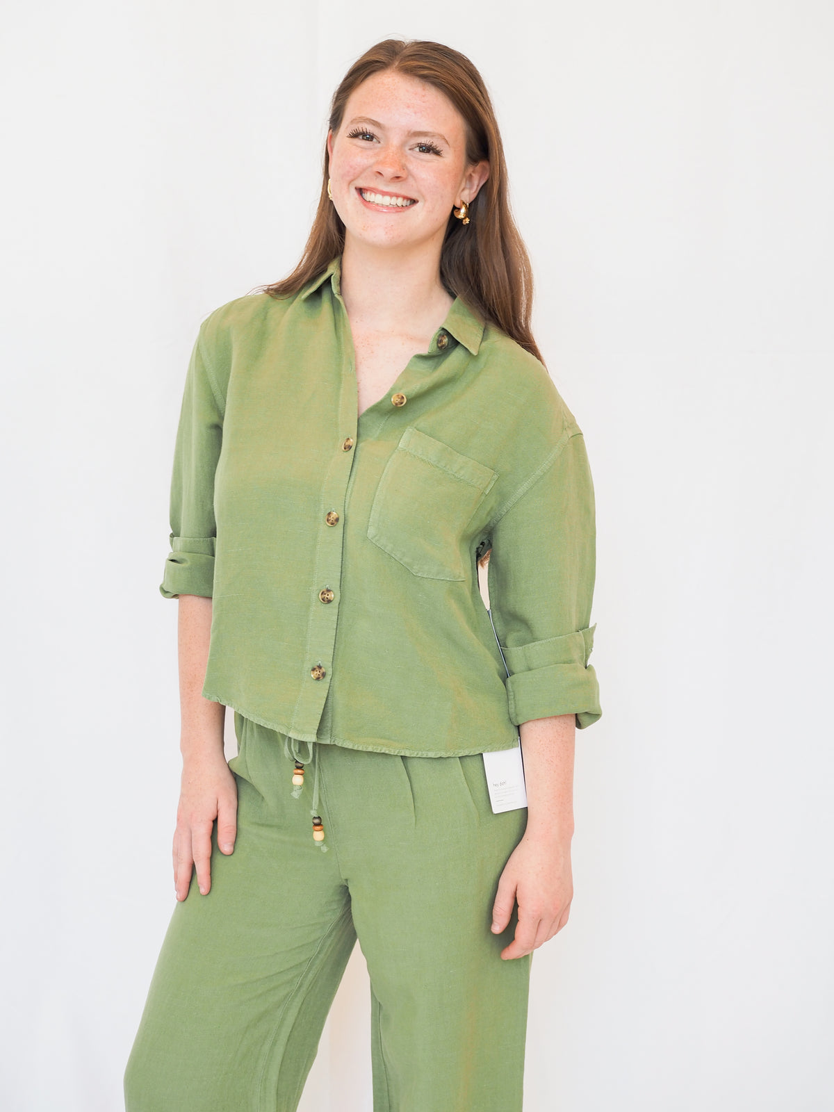 Leah Button Down in Olive Leaf