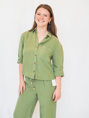 Leah Button Down in Olive Leaf