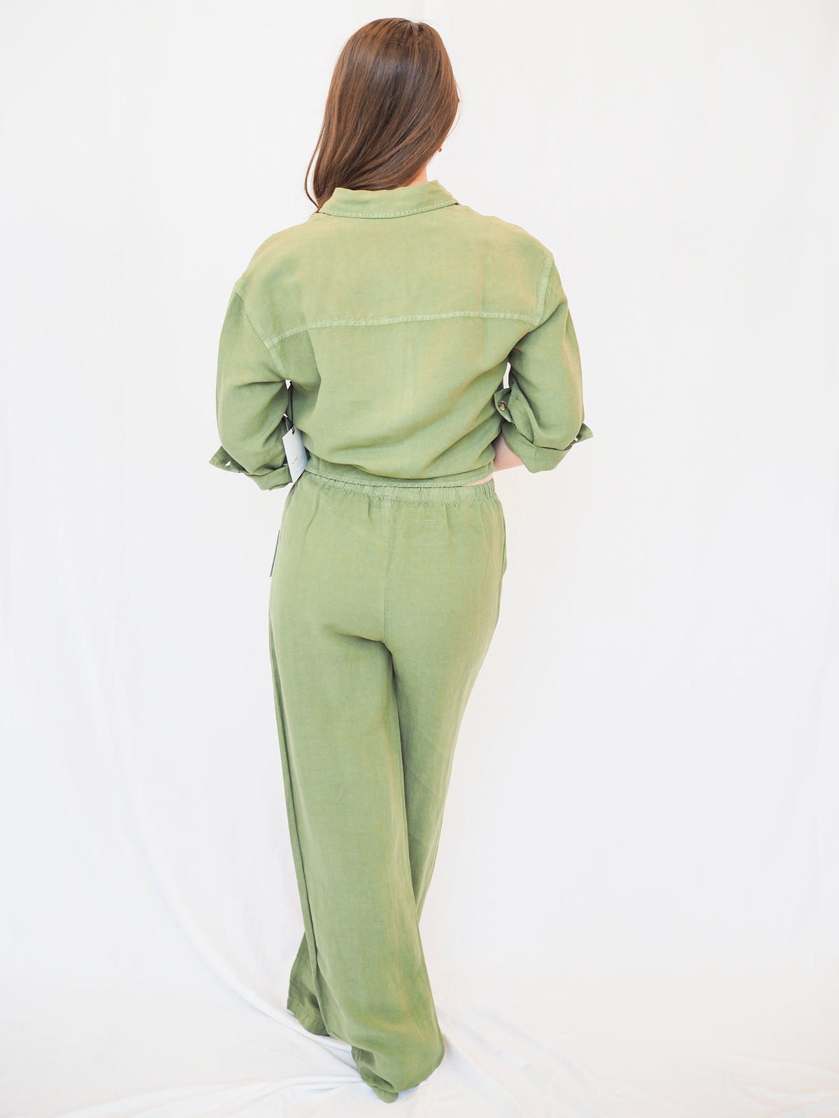 Beaded Drawstring Pant in Olive Leaf