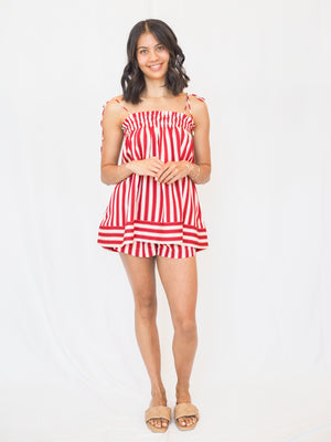 Arlette Stripe Red Shorts in Red