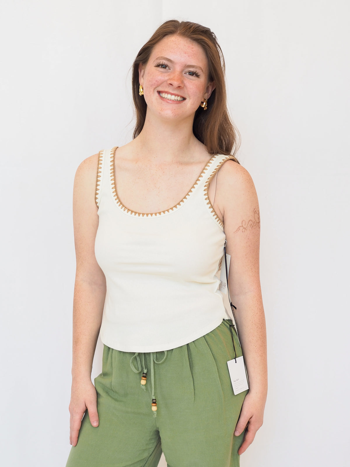 Lona White Whipstitch Ivory Tank