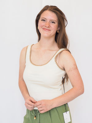Lona White Whipstitch Ivory Tank