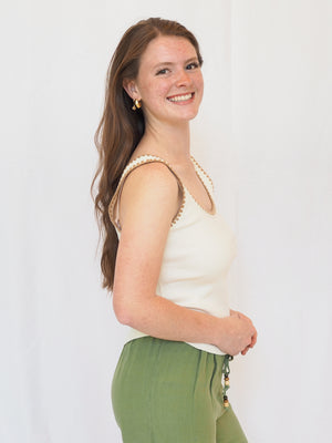 Lona White Whipstitch Ivory Tank