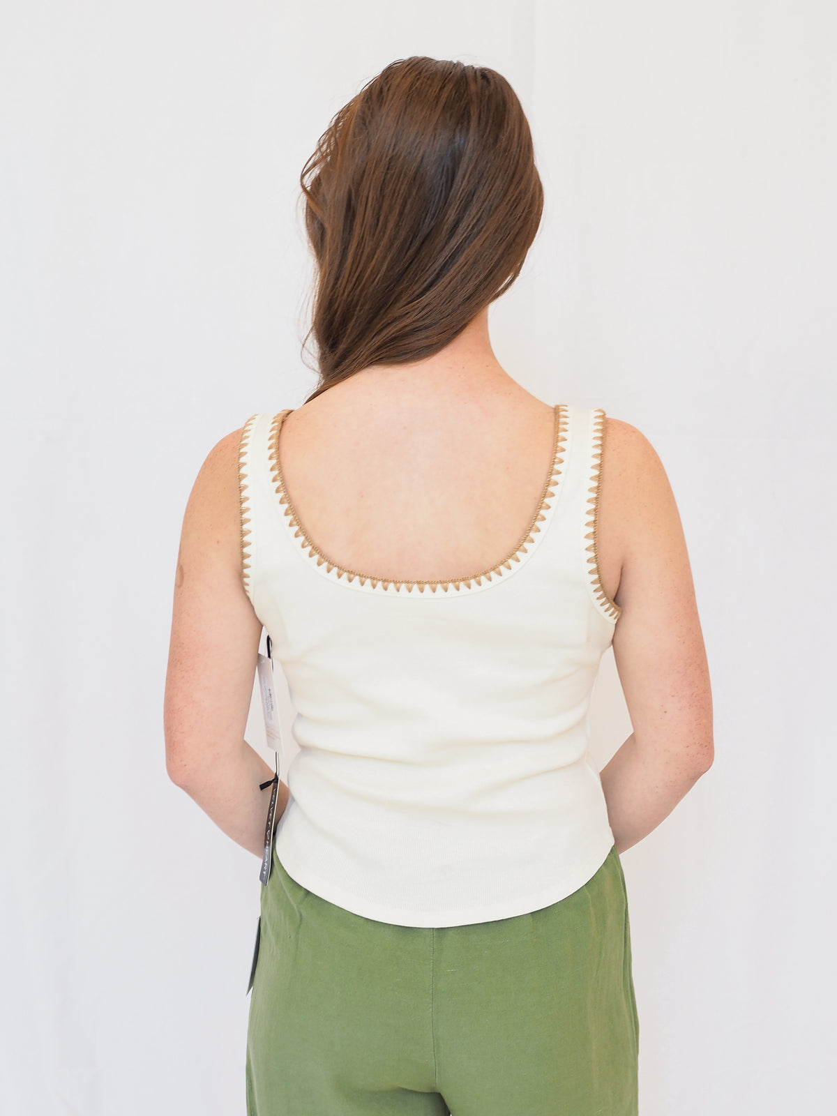 Lona White Whipstitch Ivory Tank