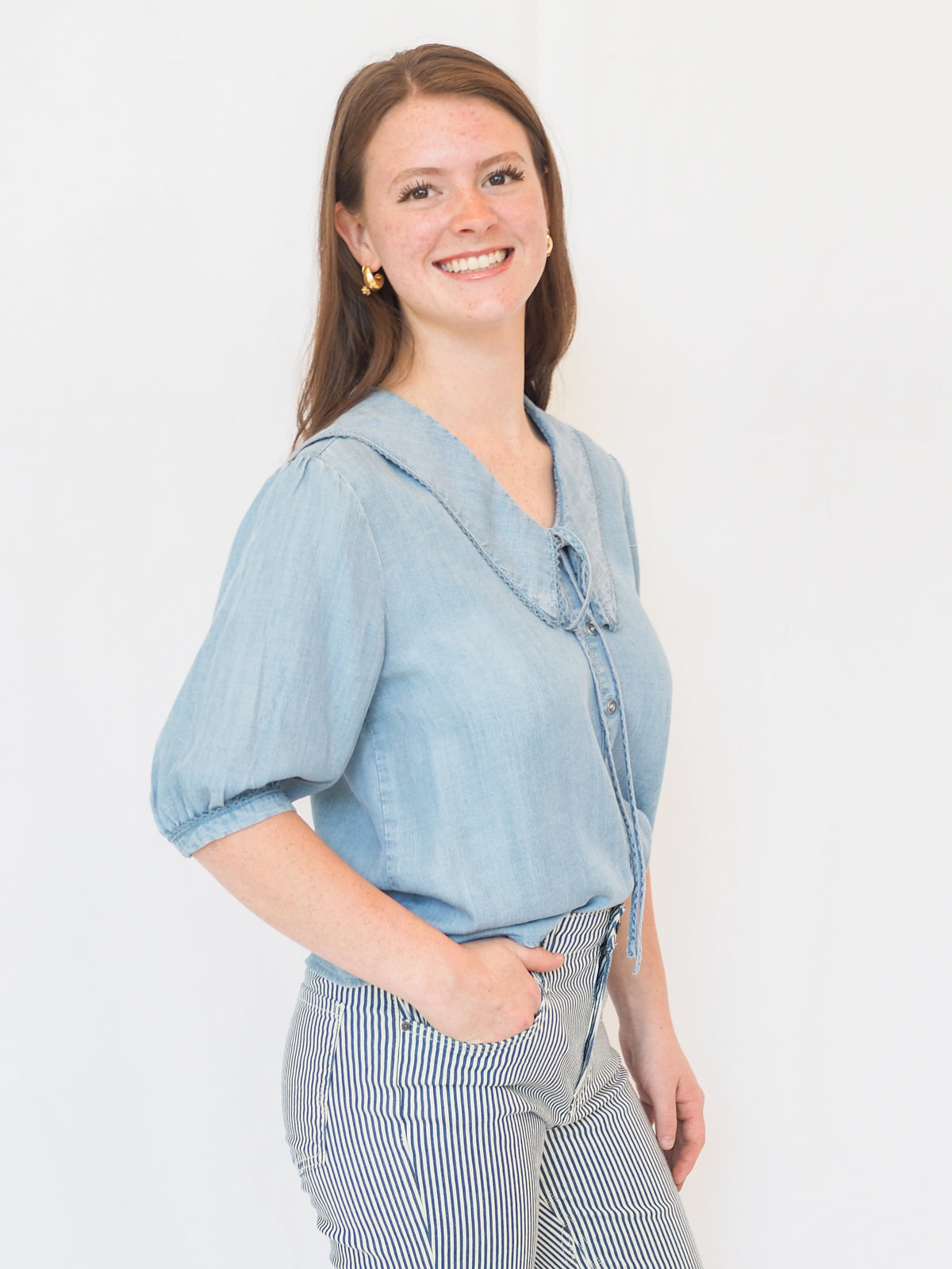 Areli Denim Collared Blouse