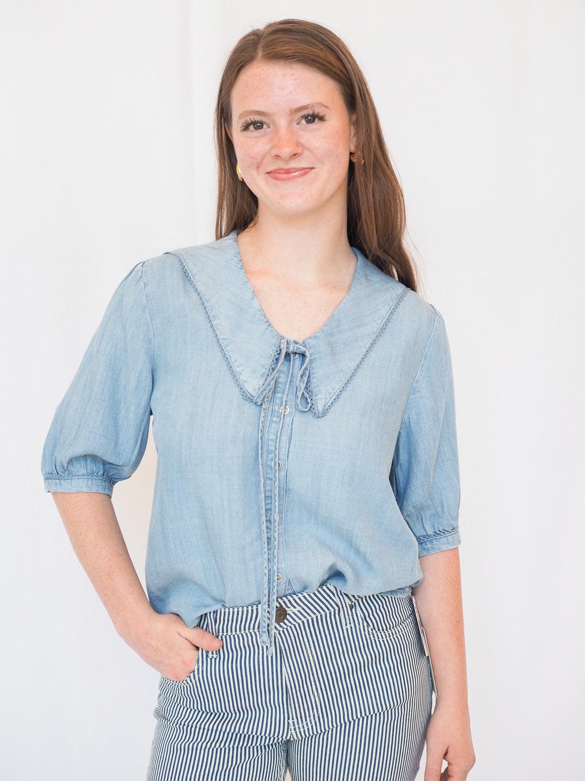 Areli Denim Collared Blouse