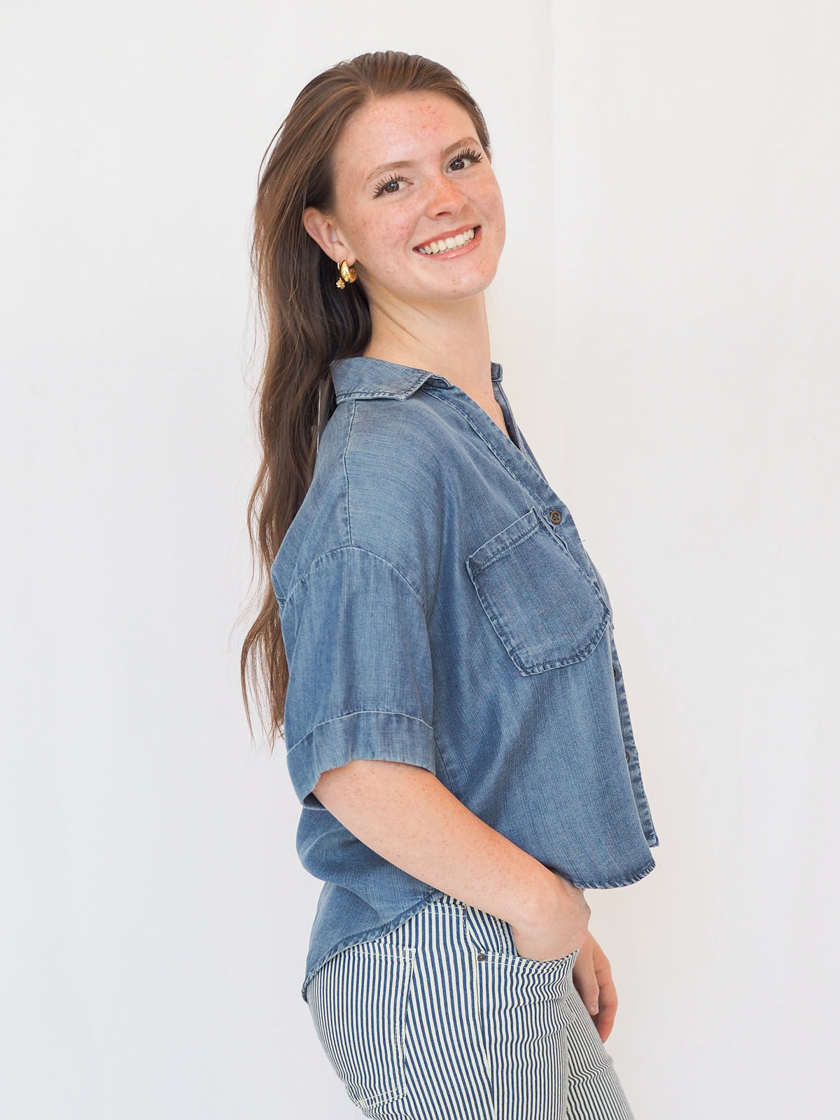 Brandon Tencel Denim Short Sleeve Top