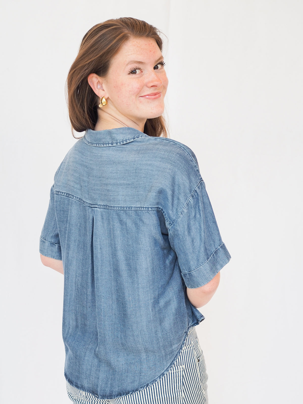 Brandon Tencel Denim Short Sleeve Top