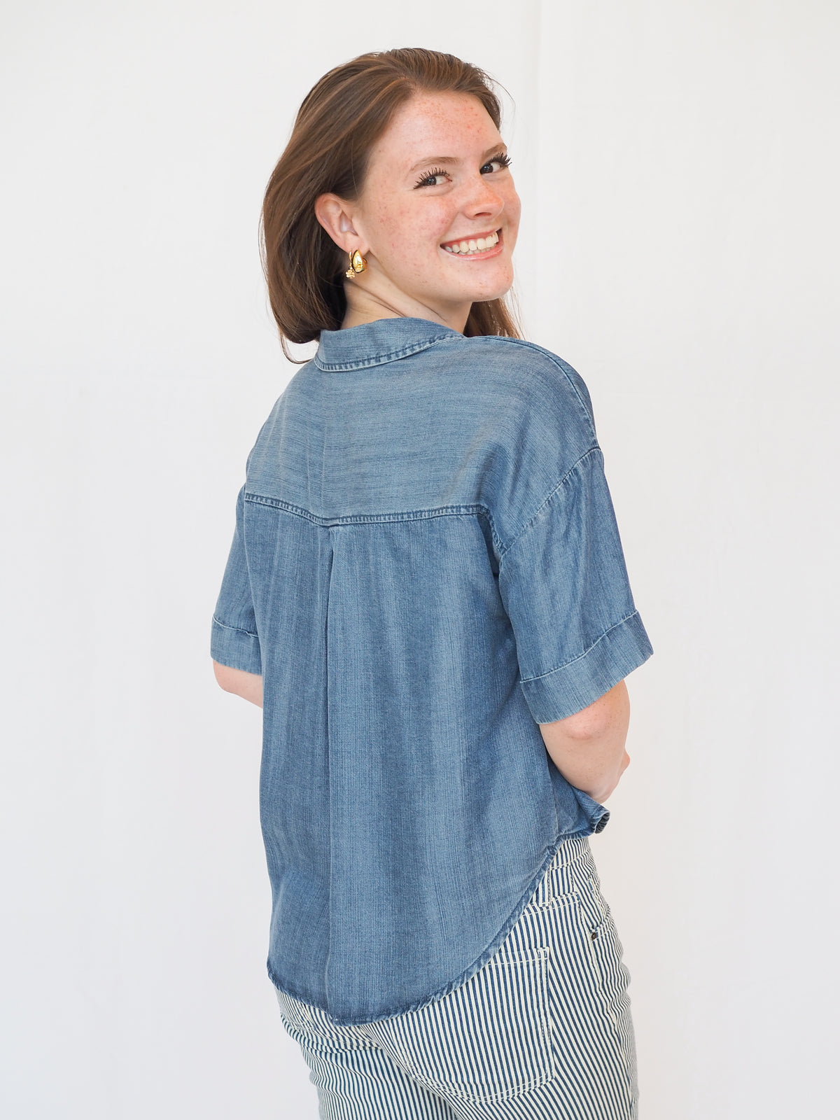 Brandon Tencel Denim Short Sleeve Top