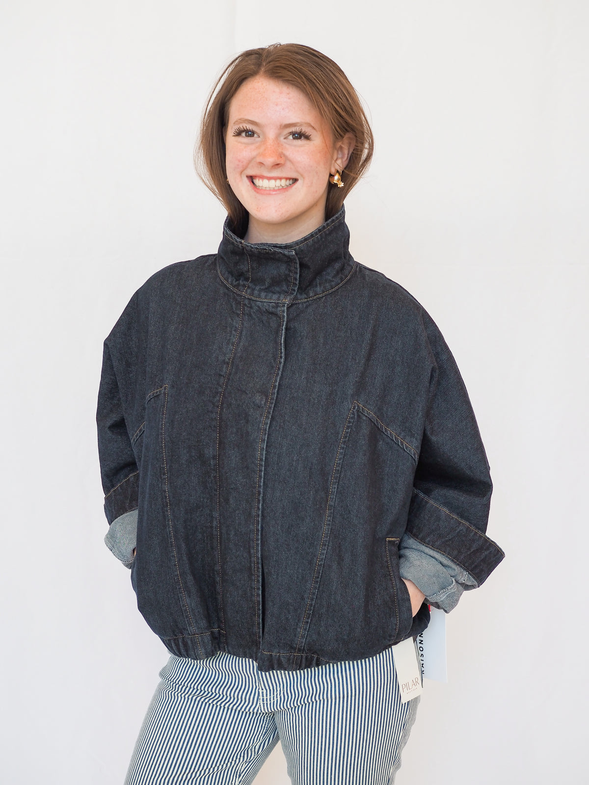 Funnel Neck Jacket in Dark Denim