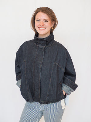 Funnel Neck Jacket in Dark Denim