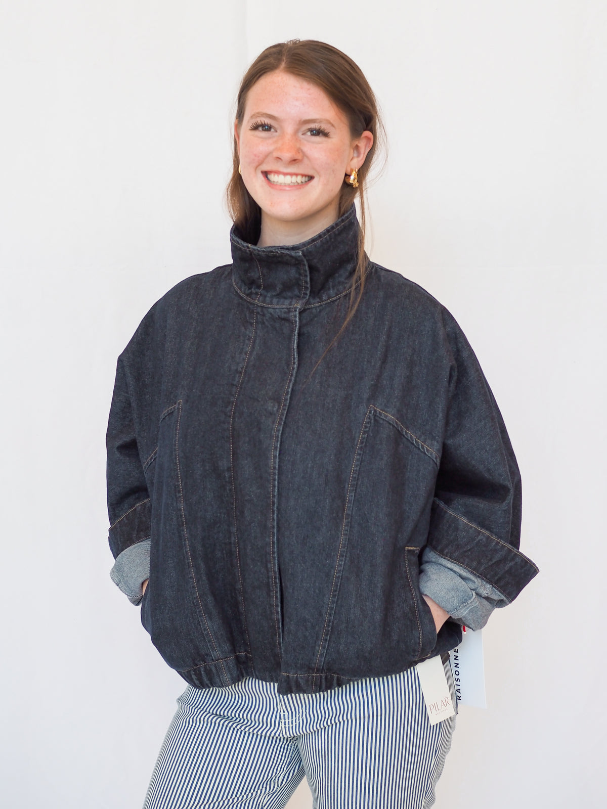 Funnel Neck Jacket in Dark Denim
