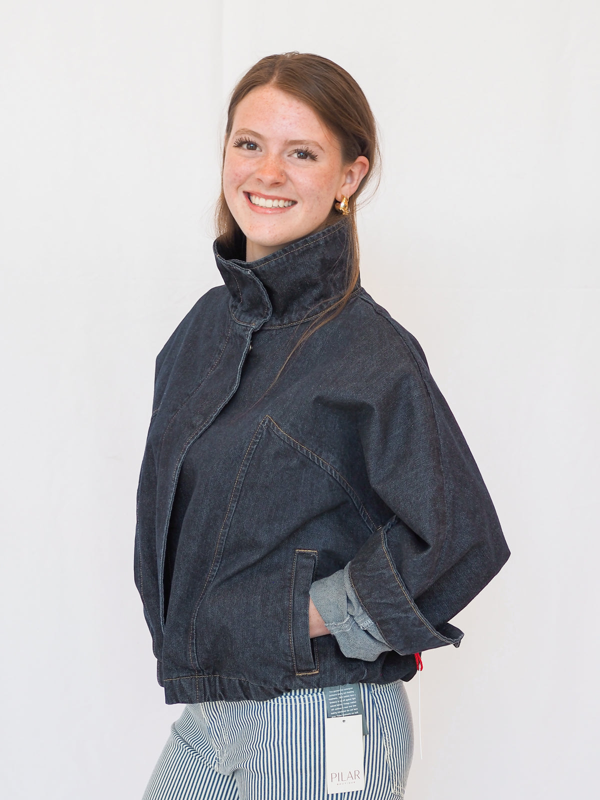 Funnel Neck Jacket in Dark Denim