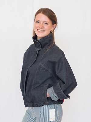 Funnel Neck Jacket in Dark Denim