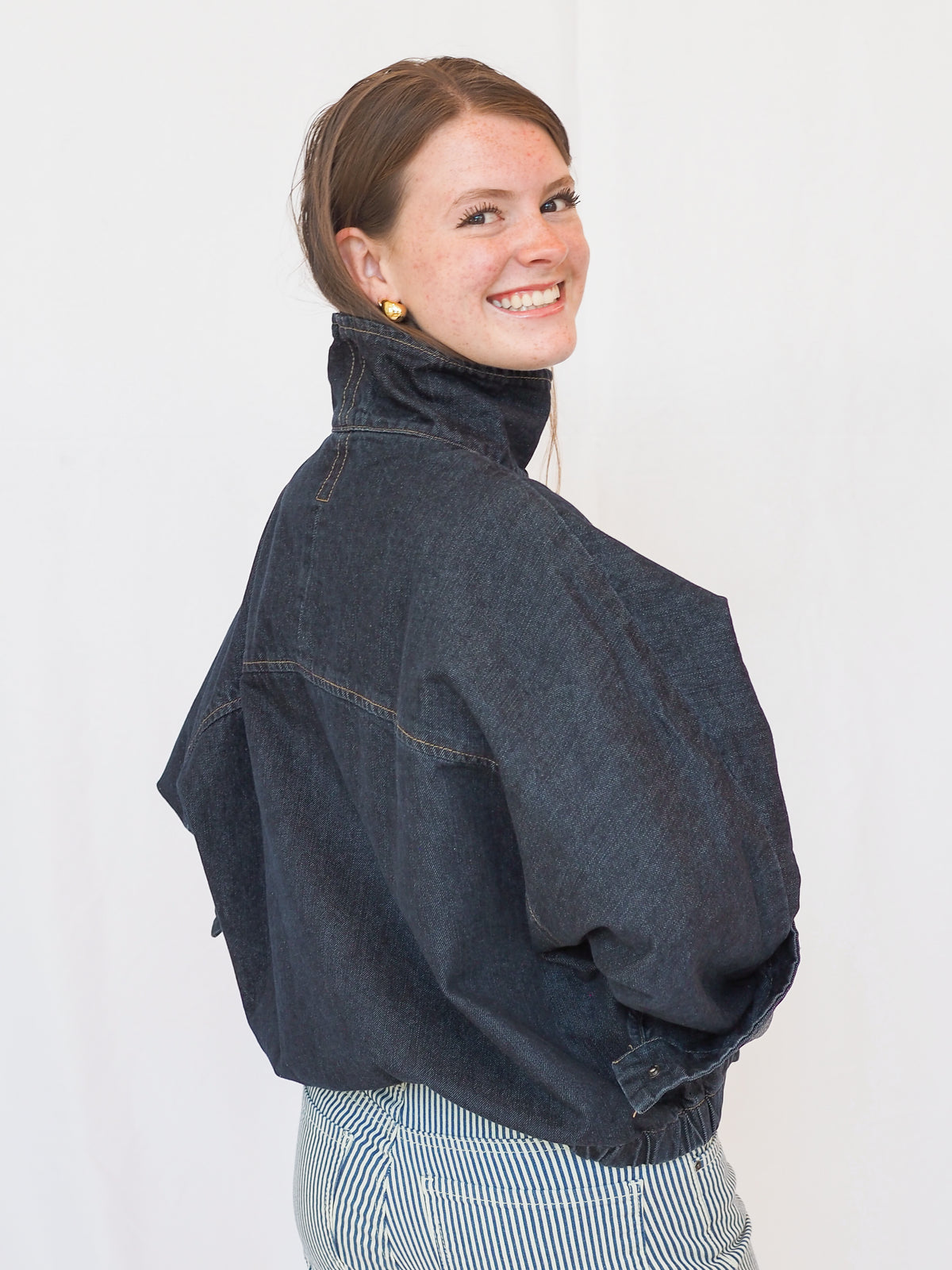 Funnel Neck Jacket in Dark Denim