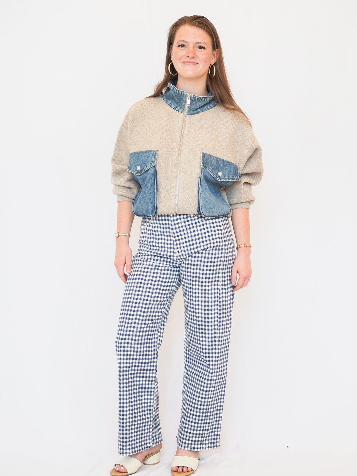 JBD Navy Gingham Barrel Twist Jean