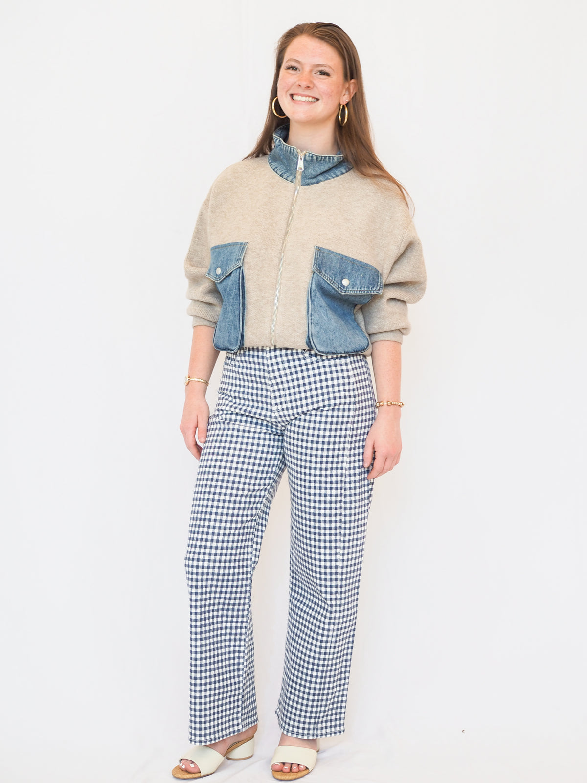 Gingham Barrel Twist Jeans