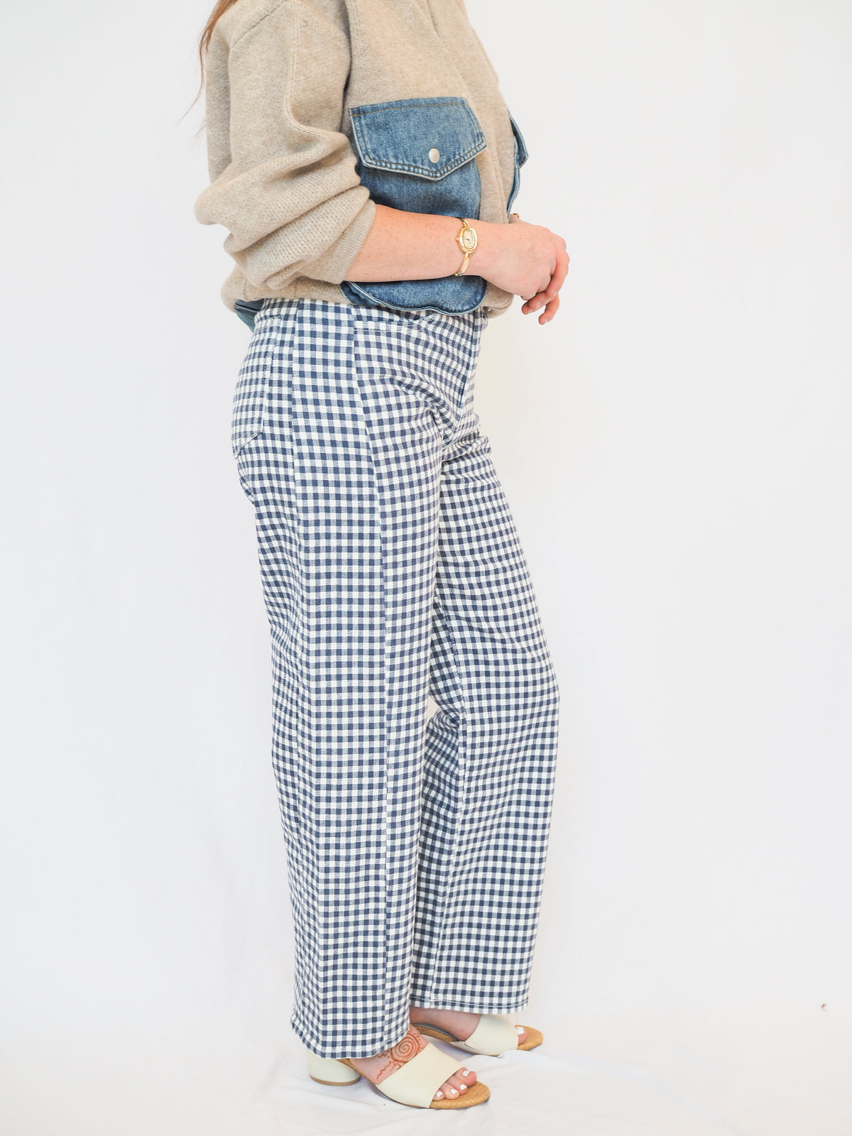 Gingham Barrel Twist Jeans