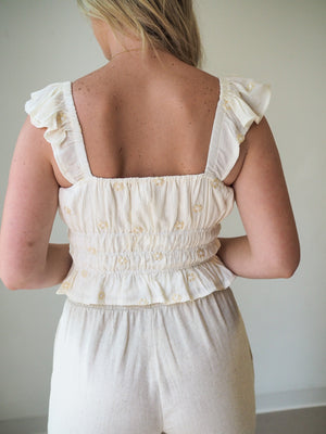Hem & Thread FLORAL EMBROIDERED MULTI TIERED RUFFLE TANK