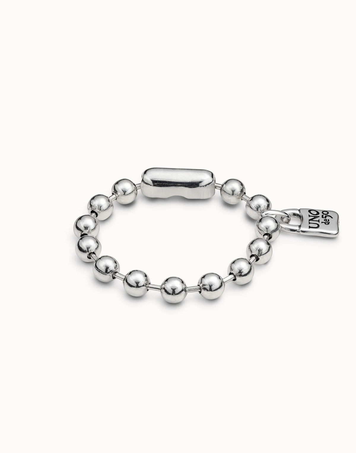 UNODE50 Silver Beaded Bracelet with Padlock Charm