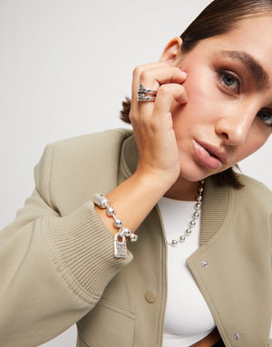 UNODE50 Silver Beaded Bracelet with Padlock Charm