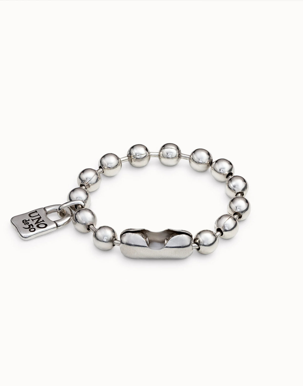 UNODE50 Silver Beaded Bracelet with Padlock Charm