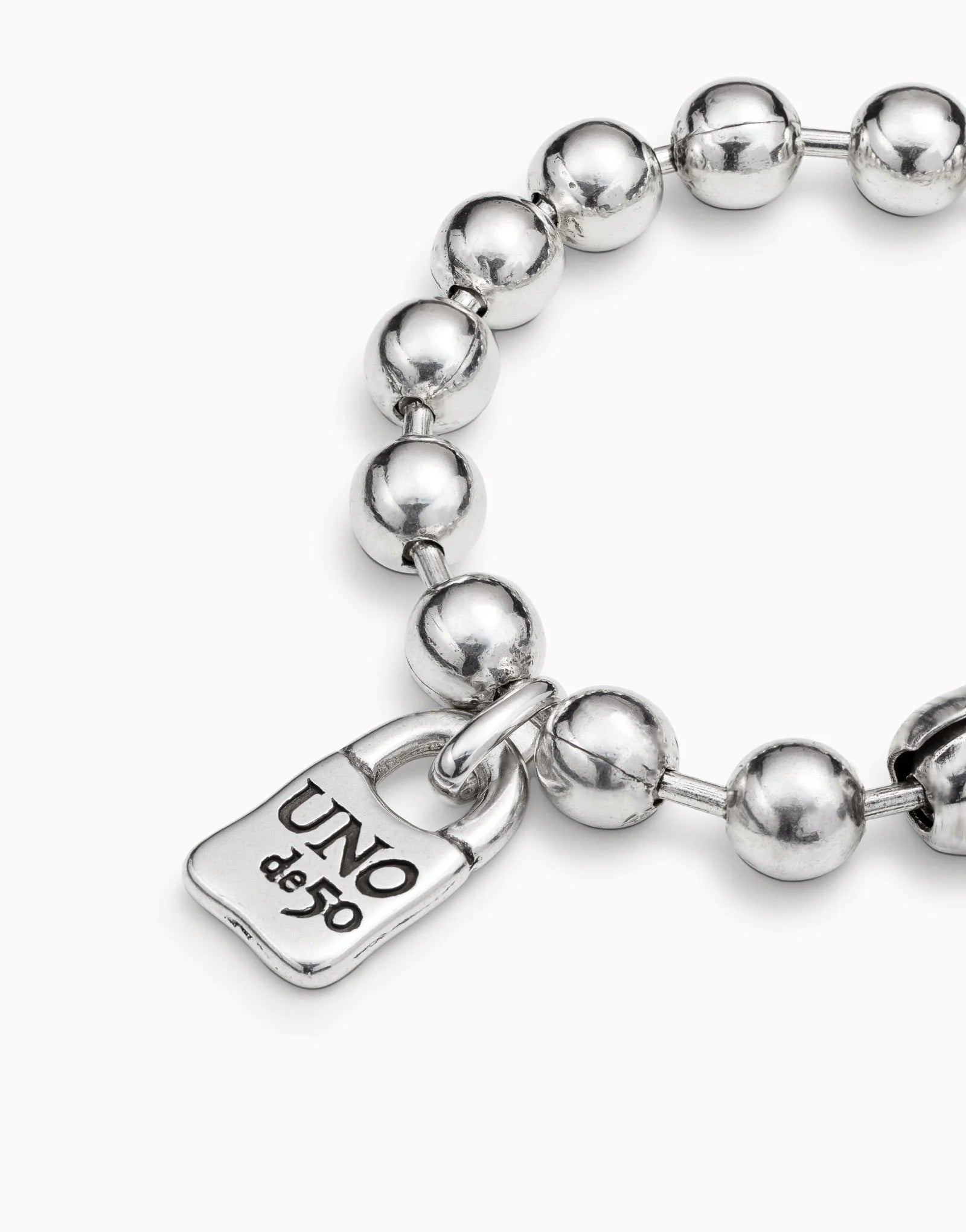 UNODE50 Silver Beaded Bracelet with Padlock Charm
