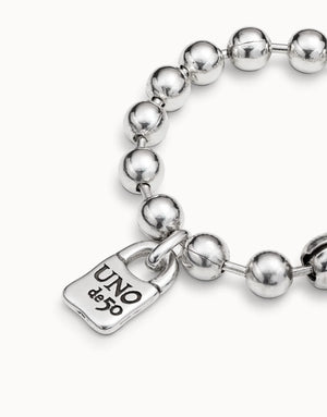 UNODE50 Silver Beaded Bracelet with Padlock Charm