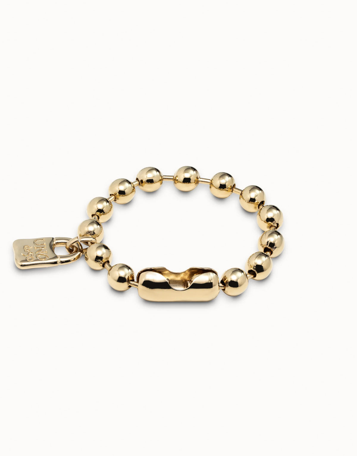 UNODE50 Gold Beaded Bracelet with a Padlock Charm