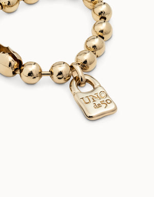 UNODE50 Gold Beaded Bracelet with a Padlock Charm