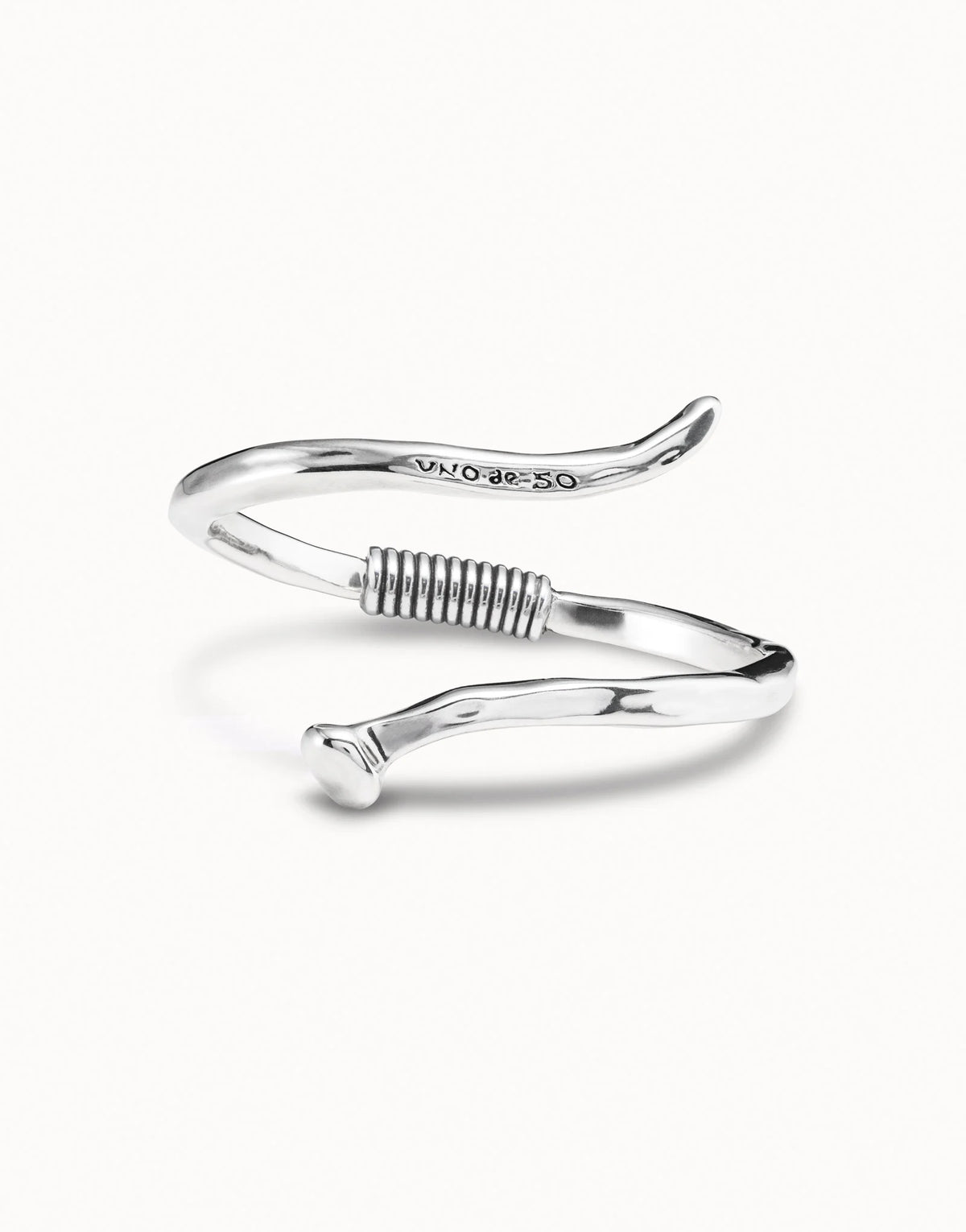 UNODE50 Silver Bangle Bracelet with a Spiral-Shaped Nail
