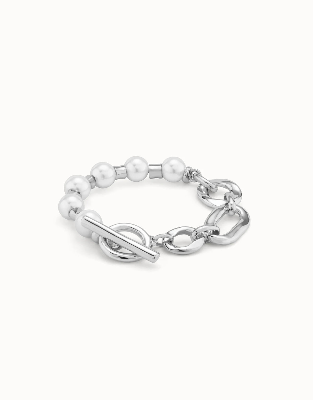 UNODE50 Silver Link Chain Bracelet with Pearls