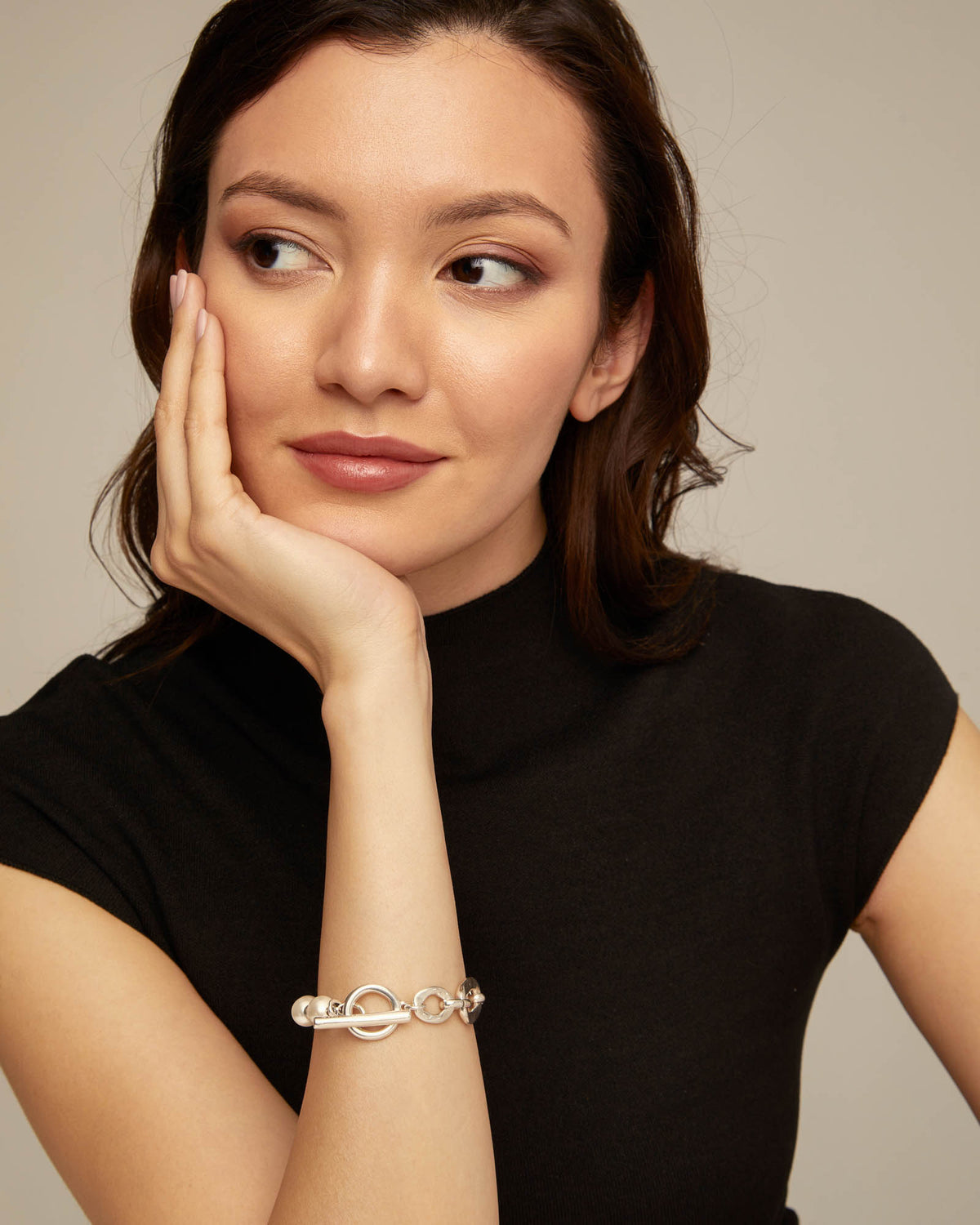 UNODE50 Silver Link Chain Bracelet with Pearls