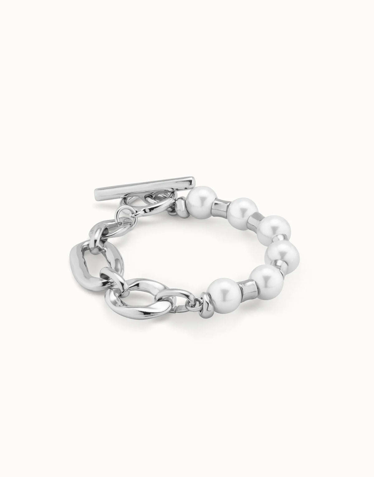UNODE50 Silver Link Chain Bracelet with Pearls