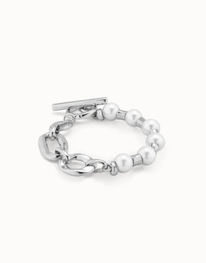UNODE50 Silver Link Chain Bracelet with Pearls