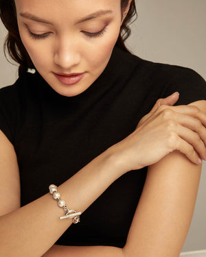 UNODE50 Silver Link Chain Bracelet with Pearls