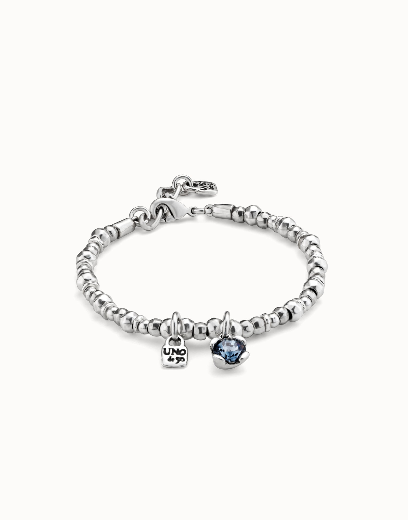 Uno De 50 Beaded Stretch Bracelet with Blue Crystal