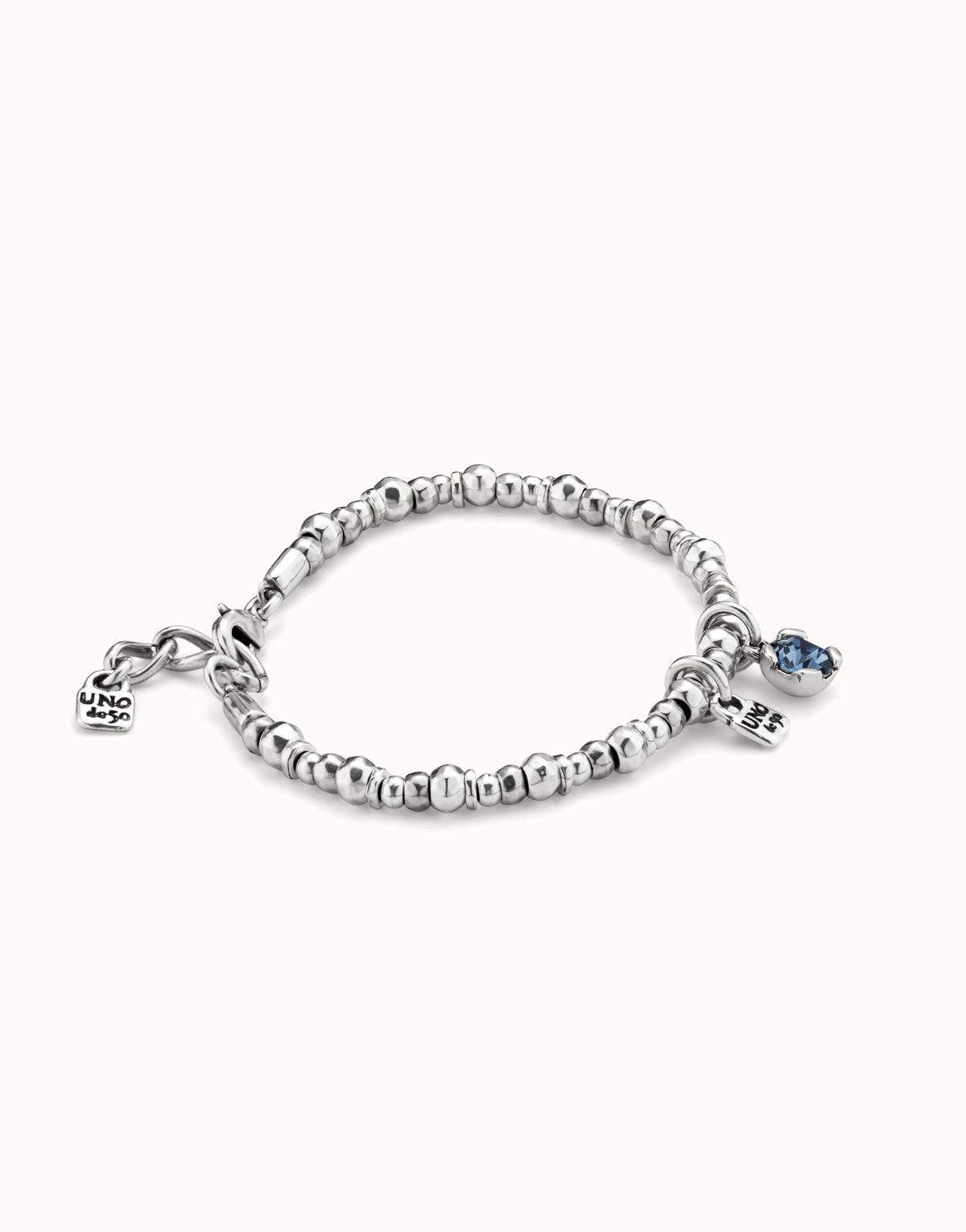 Uno De 50 Beaded Stretch Bracelet with Blue Crystal