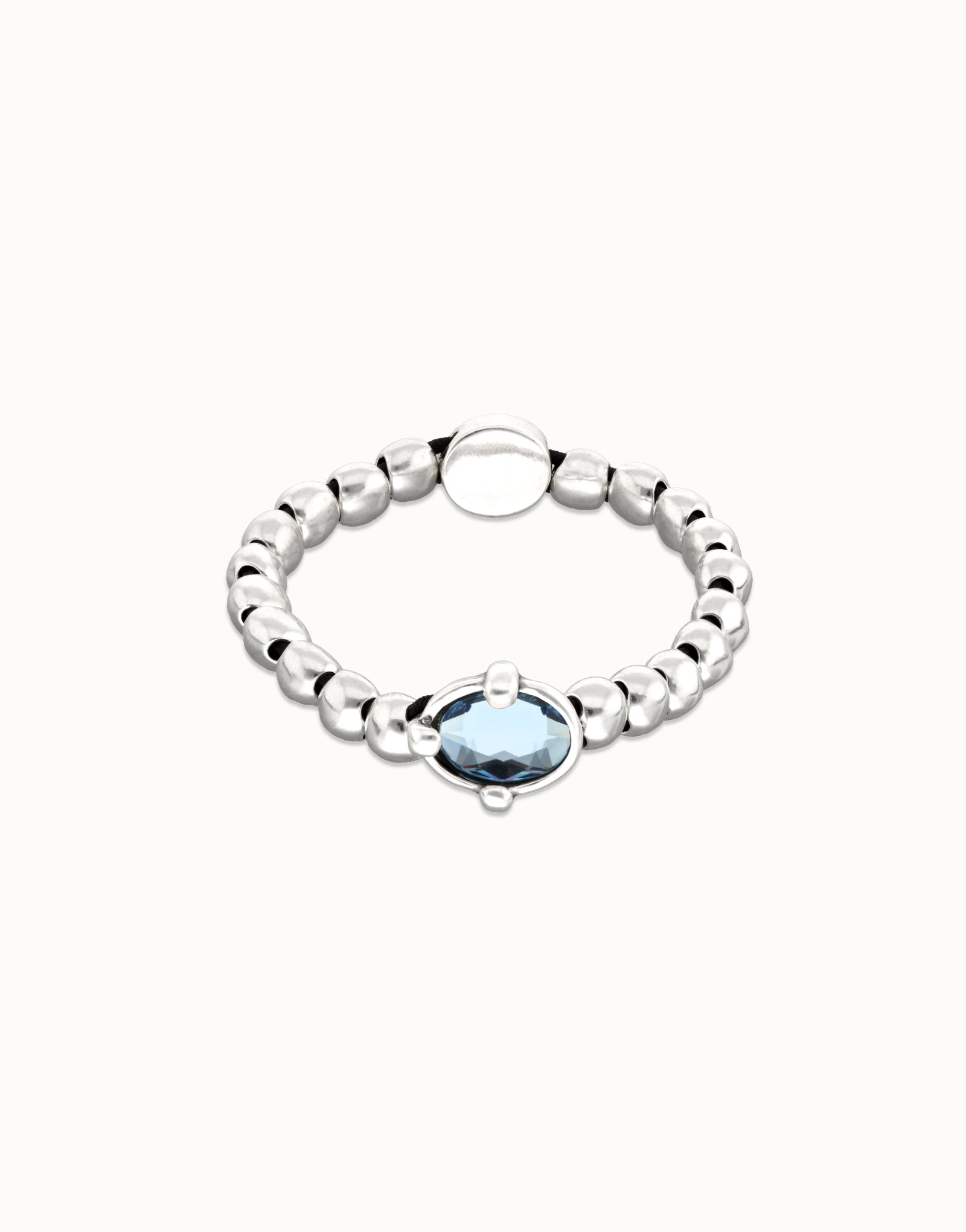Uno De 50 Ser Deslumbrante Silver Beaded Blue Crystal Stud Bracelet