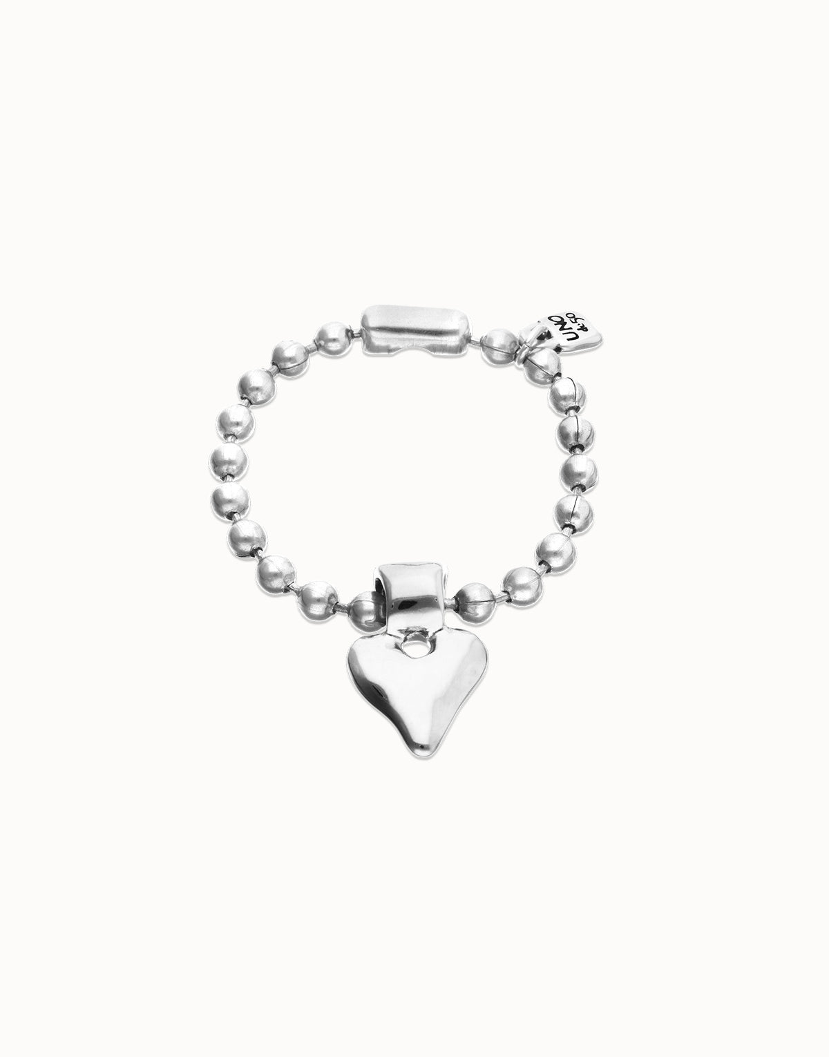 Uno De 50 Silver Beaded Silver Heart Charm Bracelet