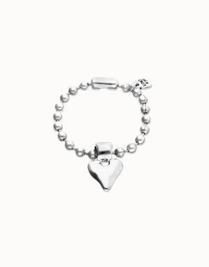 Uno De 50 Silver Beaded Silver Heart Charm Bracelet