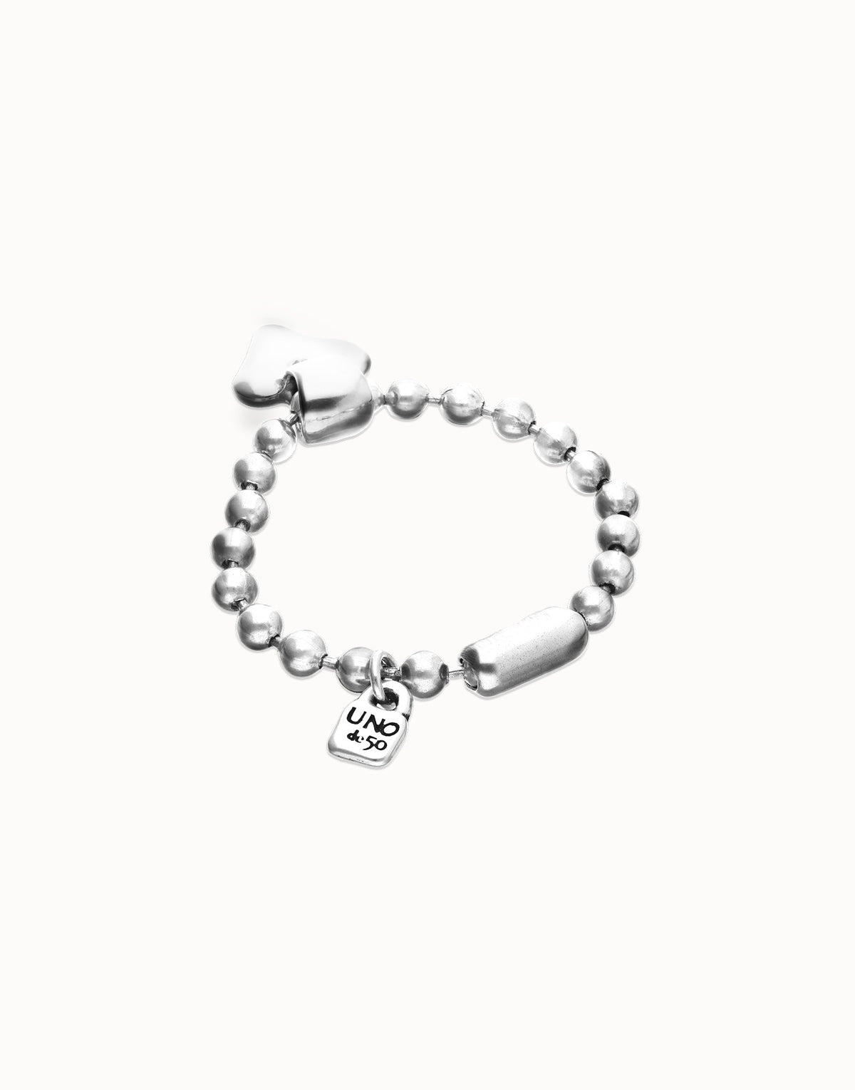 Uno De 50 Silver Beaded Silver Heart Charm Bracelet