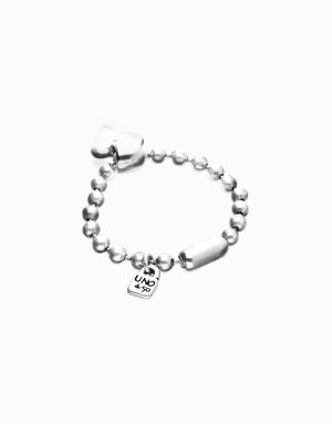 Uno De 50 Silver Beaded Silver Heart Charm Bracelet