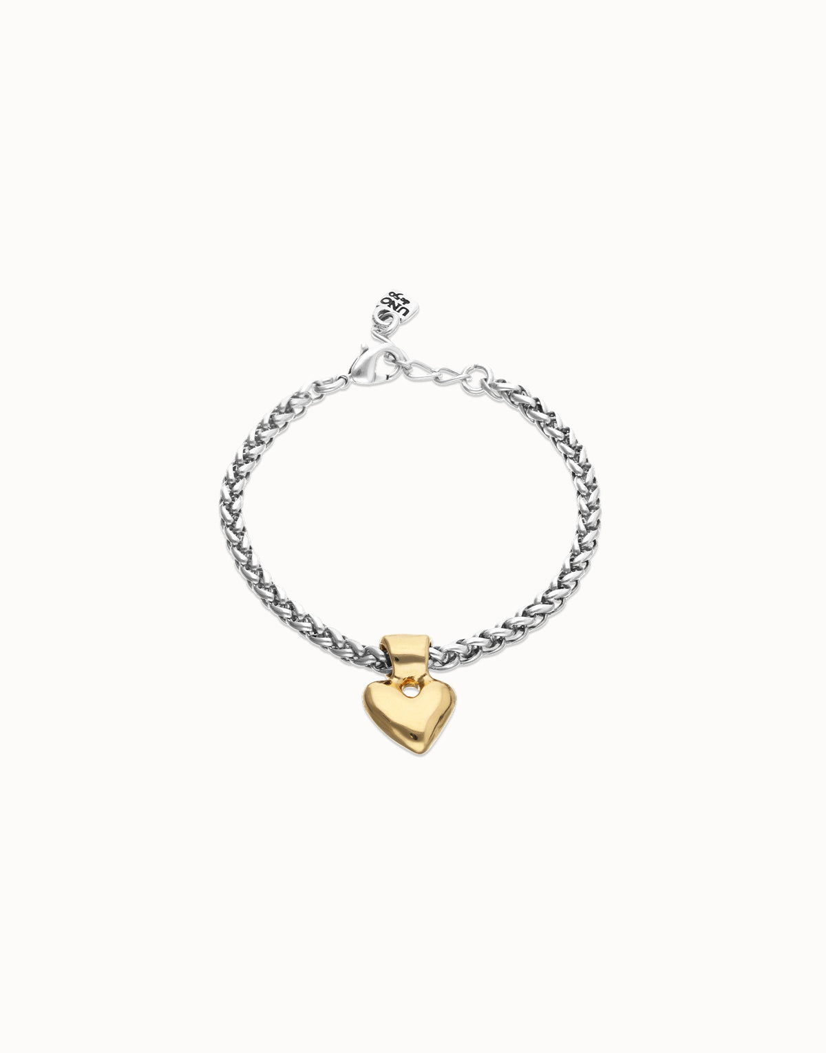 Uno De 50 Palpito Silver Beaded Gold Heart Bracelet