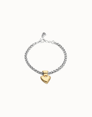 Uno De 50 Palpito Silver Beaded Gold Heart Bracelet