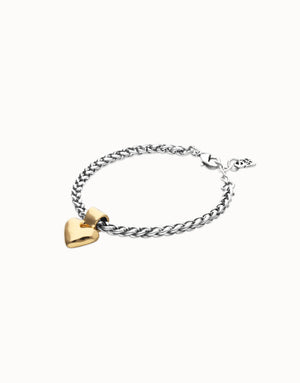 Uno De 50 Palpito Silver Beaded Gold Heart Bracelet
