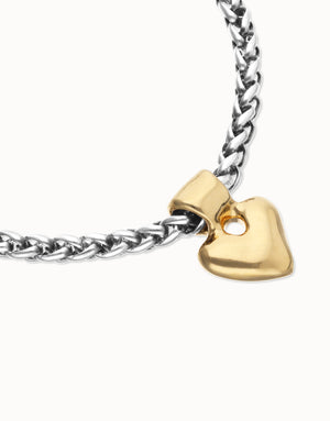 Uno De 50 Palpito Silver Beaded Gold Heart Bracelet