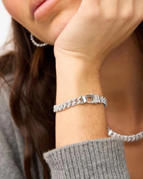 Melinda Maria Pavé Julian Cuban Silver Chain Bracelet
